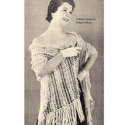 Hairpin Lace Striped Stole Pattern, Vintage 1950s