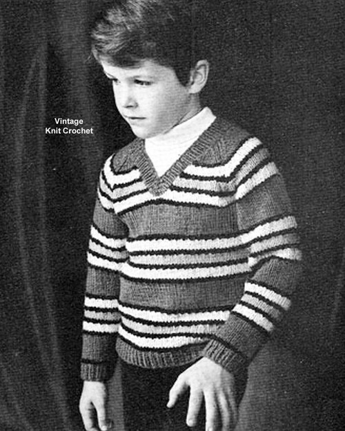 Knitted Boys Raglan Stripe Jumper Pattern.