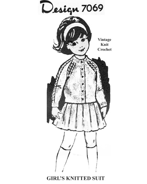 Girls Knitted Cable Jacket Suit Pattern Alice Brooks Design 7069