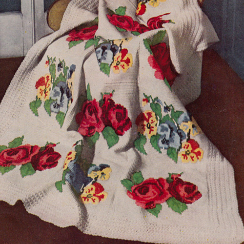 Victorian Rose Crochet Afghan Pattern with Embroidery