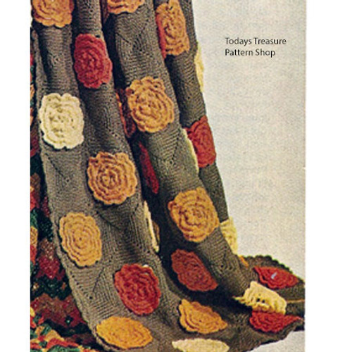 Vintage Floral Block Afghan Crochet Pattern, Vintage 1960s