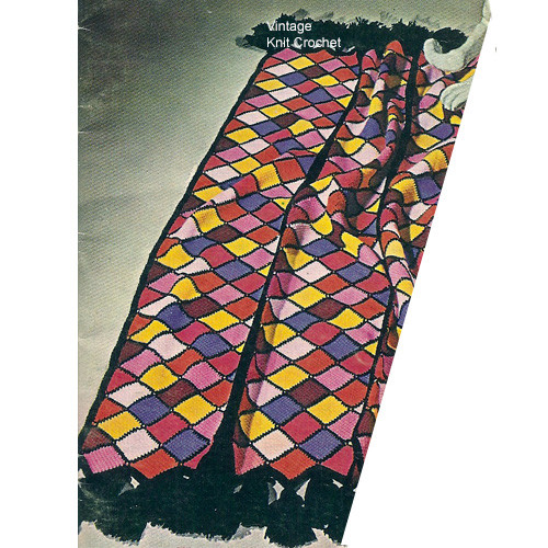 Crocheted Diamond Afghan Pattern, Vintage 1960s