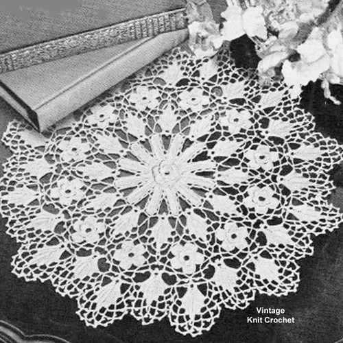 Vintage Irish Crochet Doily Pattern, Flower Motif Measures 11 inches