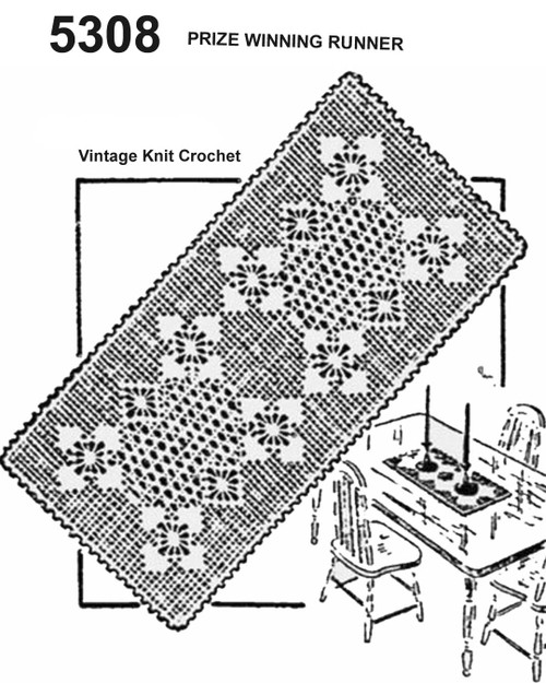 Vintage crochet runner, flower motif, Anne Cabot mail order no 5308