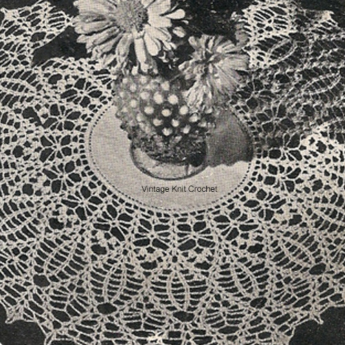 Crocheted Pineapple Doily Pattern with linen center, 10 inches