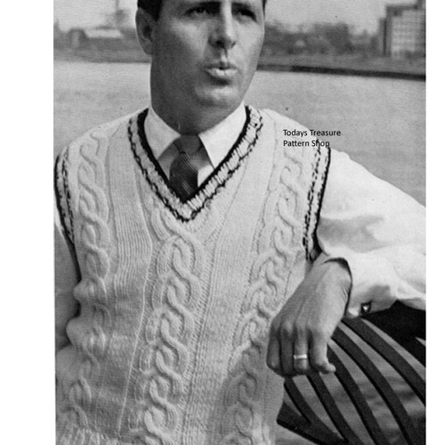 Knitted Mans Pullover Cable Vest Pattern 