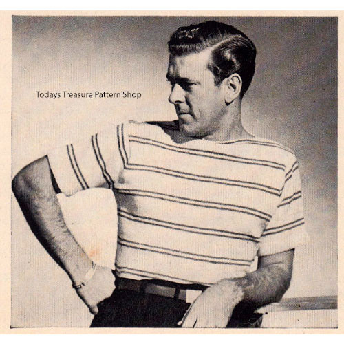 Vintage Knitting Pattern, Mans Striped T-Shirt