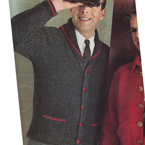 Mens Vintage Knit Cardigan Pattern with Raglan Sleeves