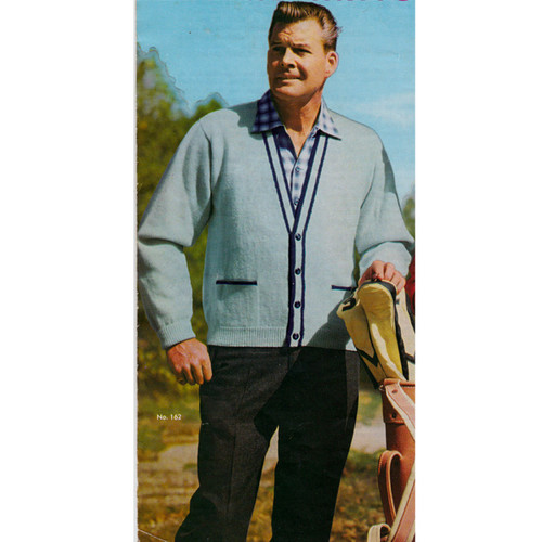 Mans Knitted Cardigan Pattern with Contrast Trim