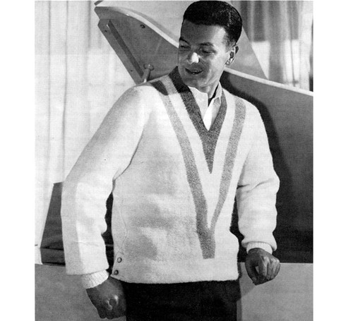 Mans V-Striped Knitted Pullover Pattern 