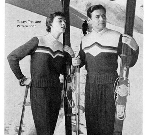 His Hers Knitted Ski Sweater Vintage Pattern