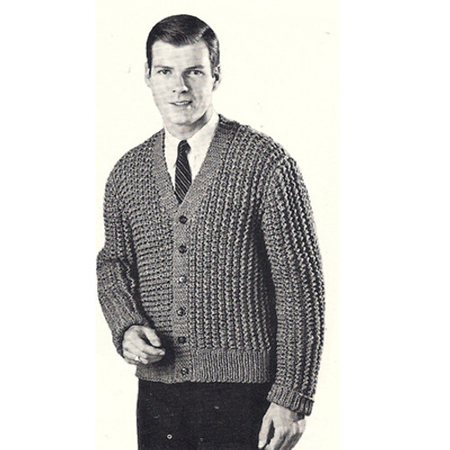Vintage Knitting Pattern, Mans Ribbed Cardigan