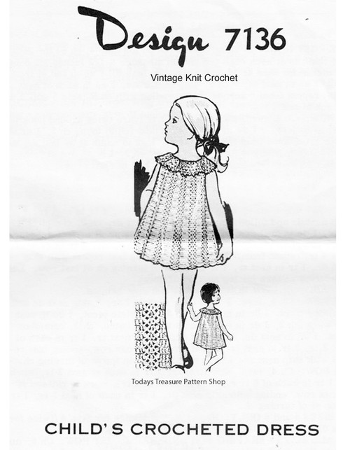 Toddler Crochet Dress Pattern, Ruffled Collar, Mail Order Design 7136