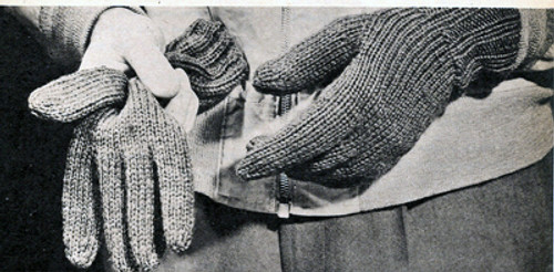 Mans Free Knitted Gloves Pattern, Vintage 1940s