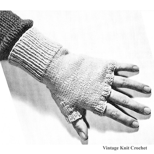 Vintage Mans Fingerless Gloves Pattern in Knitting Worsted