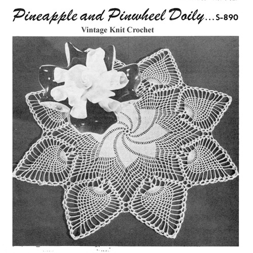 Crochet Pineapple Doily Pattern, Pinwheel Center measures 14-1/2 inches
