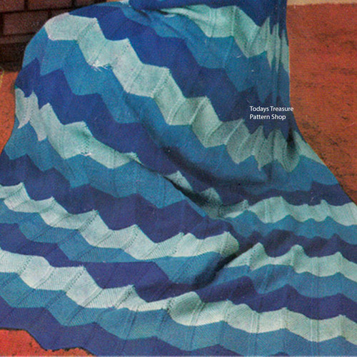 Blue Rippled Afghan Knitting Pattern 