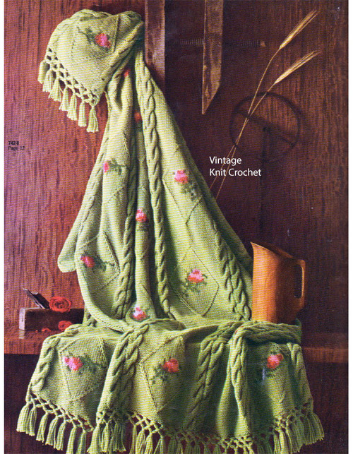 Rosebud Knitted Blanket Pattern, Vintage 1960s