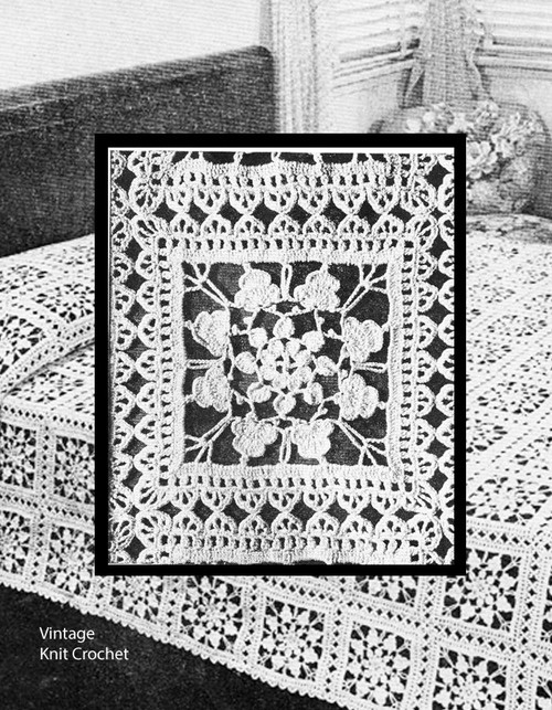 Crochet Flower Lace Bedspread Square, Fairy Ring