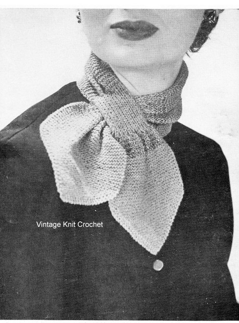 Vintage Ascot Scarf Knitting Pattern, Metallic Thread