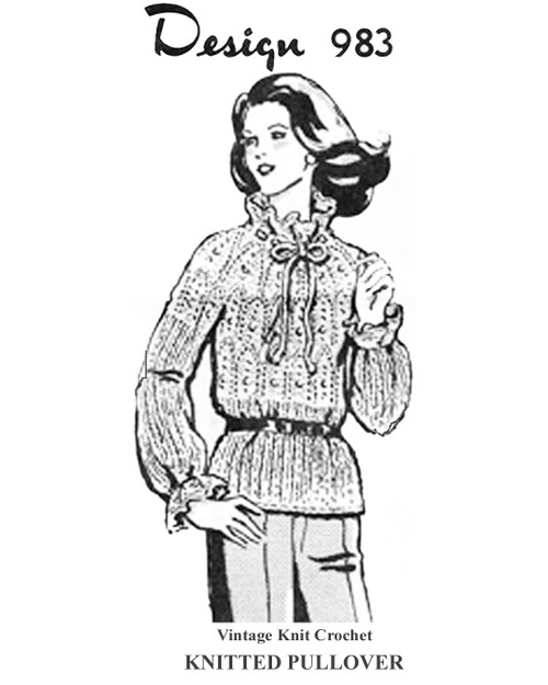 Ruffled Pullover Blouse Knitting Pattern Mail Order Design 983