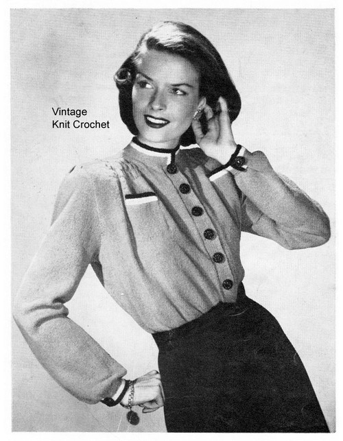 Vintage Knit Long Sleeve Shirred blouse pattern