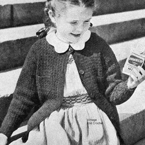 Childs Crochet Cardigan Pattern Vintage 1950s