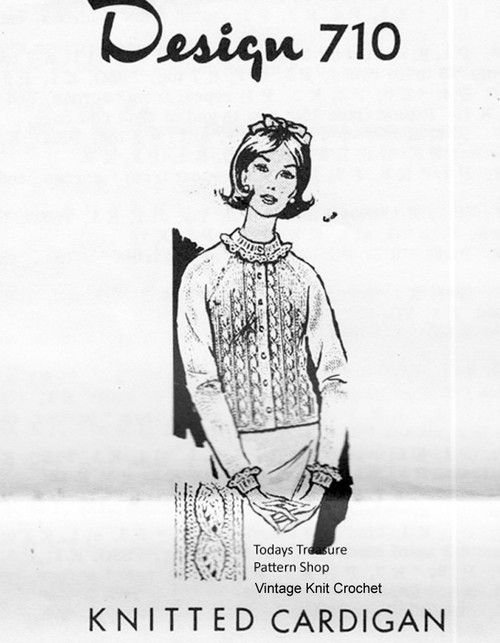 Knitted Cable Cardigan Pattern, Ruffled Collar, Mail Order 710