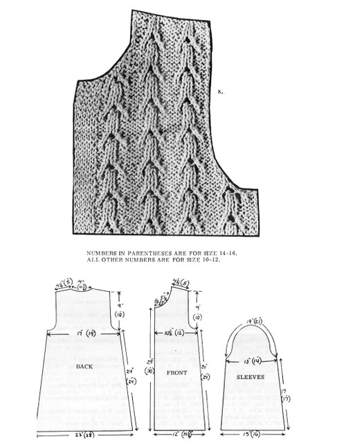 Knitted Coat Pattern Stitch Illustration for Design 7549