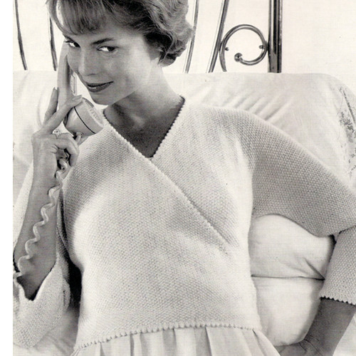 Vintage Wrap Blouse Knitting Pattern with V-Neck