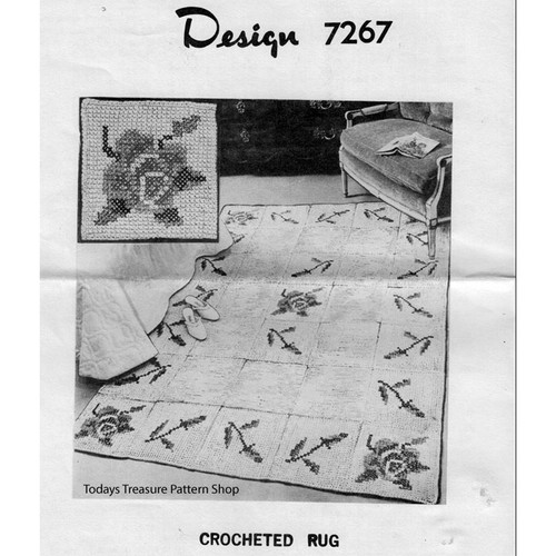 Mail Order Design 7267, Crochet Rug with Flower Embroidery