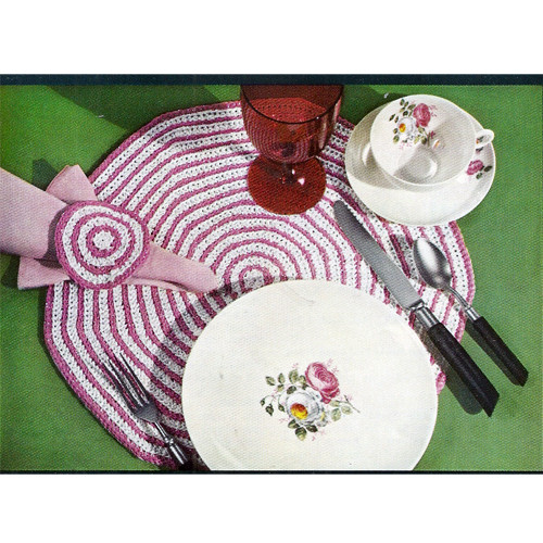 Crochet Candy Cane Round Place Mats Pattern 