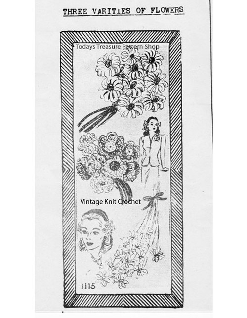 Free Crochet Flowers Pattern, Mail Order E-1115