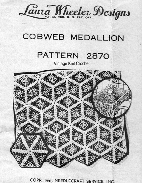 Crochet bedspread pattern, cobweb medallions, Mail Order 2870