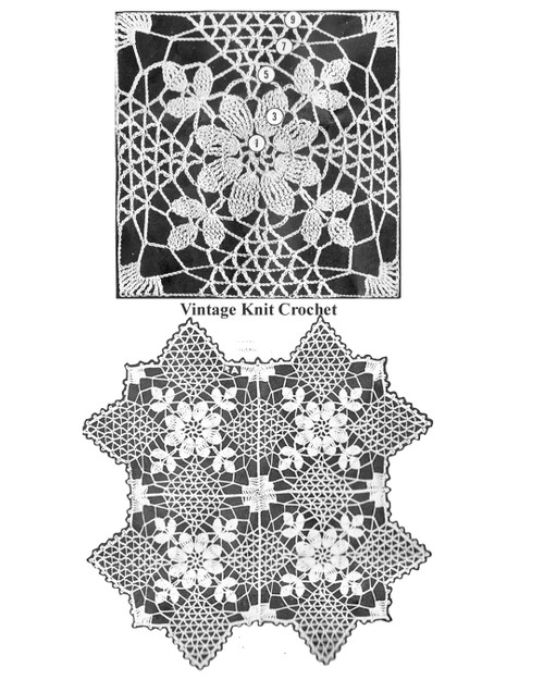 Flower Crocheted Square Pattern Illustration, 4 or 6 inches