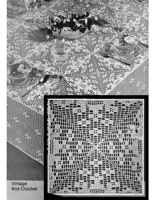 Vintage Filet Crochet Tablecloth Pattern 