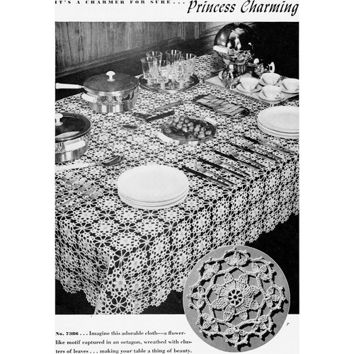 Vintage Princess Charming Tablecloth Crochet Pattern