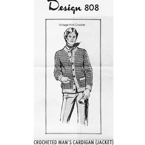 Mans Crochet Cardigan Pattern, Mail Order Design 808