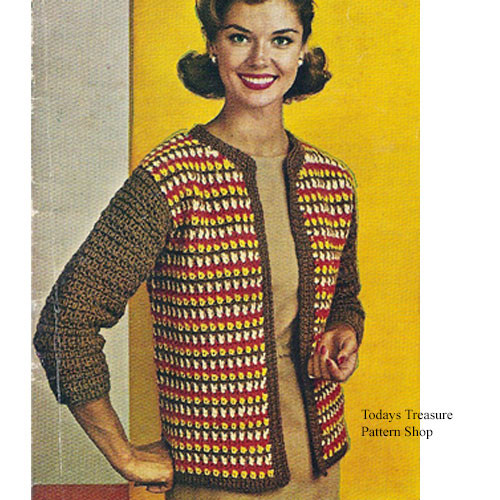 Crocheted Stripe Cardigan Pattern, Vintage 1960s