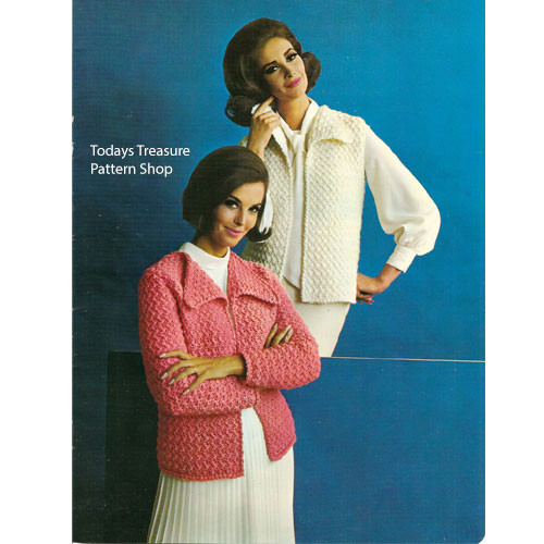 Crocheted Bulky Vest or Cardigan Pattern, Vintage 1960s