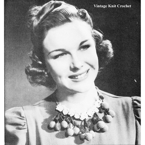 Vintage crochet necklace pattern, dangling cherries