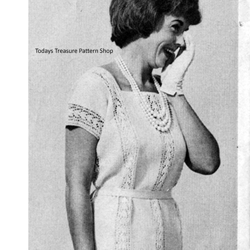 Vintage Knitted Dress Pattern with Fabric Panels