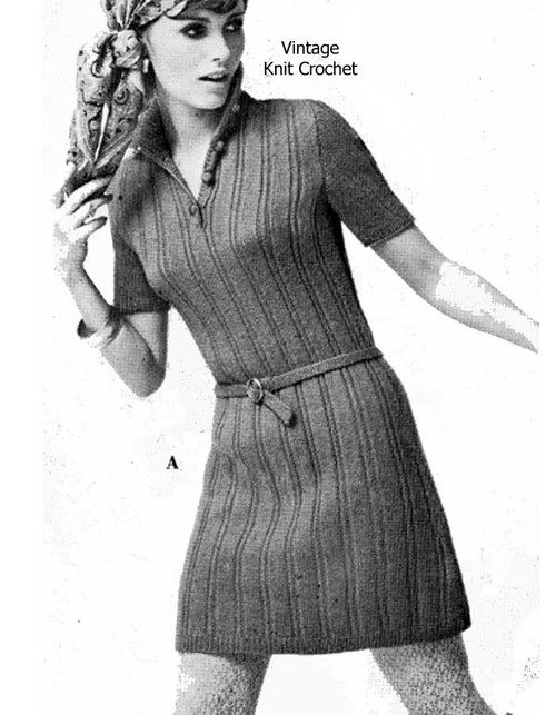 Ribbed Dress Knitting Pattern Short Sleeve Vintage 1950s