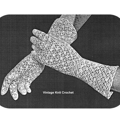 Crochet Long Lace Gloves Pattern, Vintage 1930s
