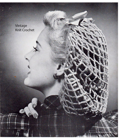 Crocheted Mesh Snood Pattern, Vintage 1942