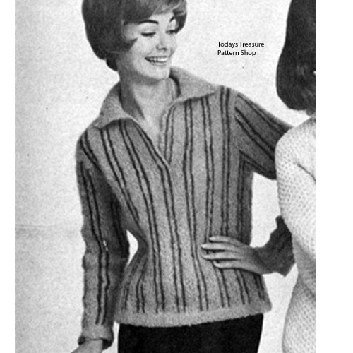 Knitting Pattern Striped Shirt with V-Neck 