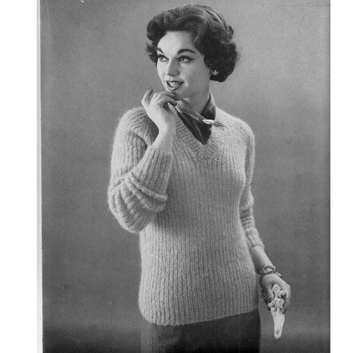 Knitting Pattern Ribbed Pullover with V-Neck