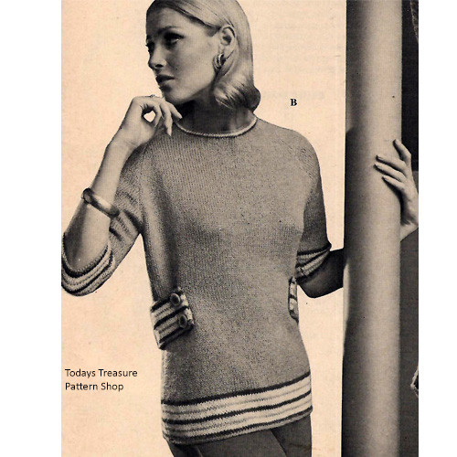 Long Knitted Tunic Pattern, Vintage 1960s