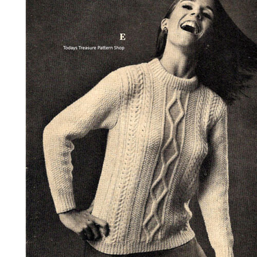 Vintage Aran Pullover Knitting Pattern 