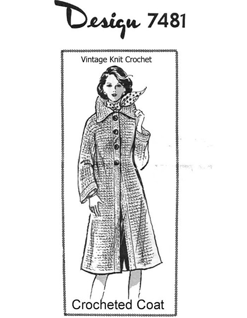 Knee length crochet coat pattern Design 7481